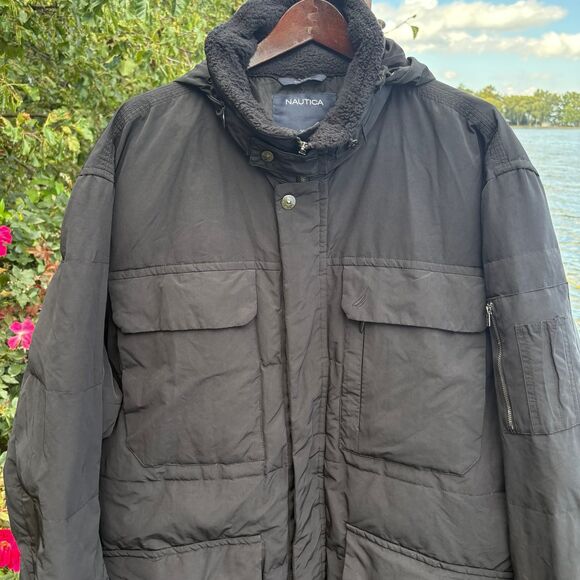 Nautica Insulated Winter Parka with Hood & 4 Pockets, True Black Men's XXL - Picture 3 of 15